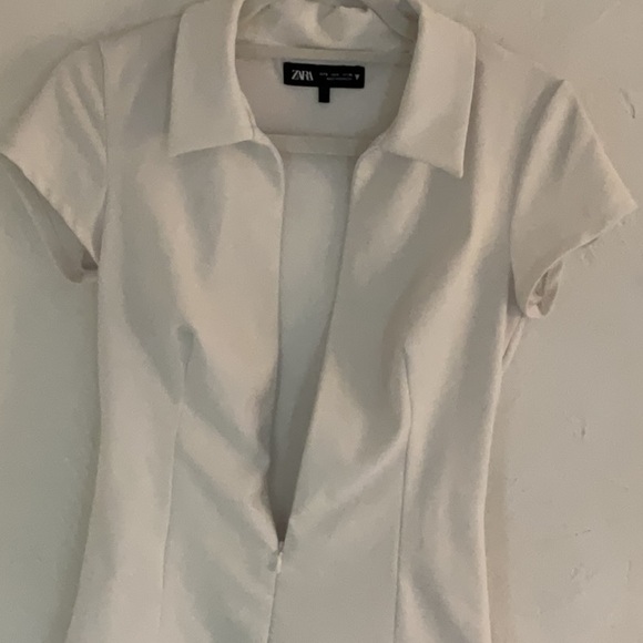 Zara Zip Front Cap Sleeve Mini Dress, Size S, White,NWOT - Picture 3 of 7